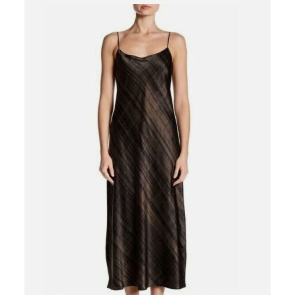 Vince Hazy Plaid Silk Print Midi Slip Dress Sleeveless Women's Sz S MSRP $345